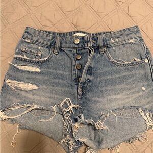 Zara Light Blue Distressed Jean Shorts